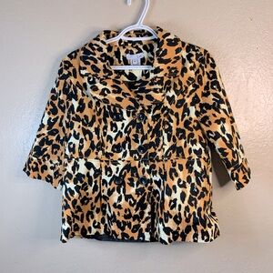 LUII Anthropologie Cheetah Print Double Breasted Mob Wife Short Blazer Size M